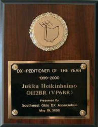 The DXpeditioner of the Year 1999-2000 plaque.