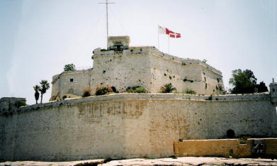 Fort St. Angelo, Malta with flag of the Order